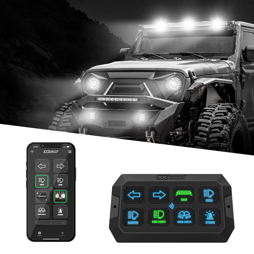 XK-CMD-KIT – XK GLOW Switch Panel, 8 Lighted Touch Switch Panel Built-In Fuse 9 To 16 Volt Wiring Harness Dash Board ...